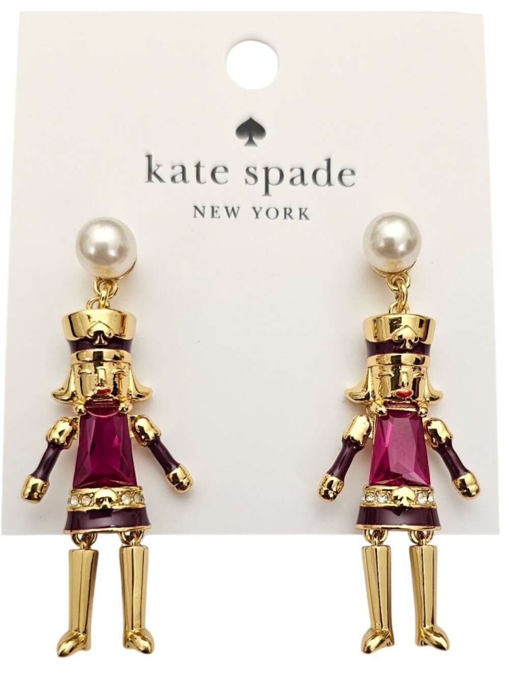 Kate Spade Ruby Red Rhinestone Nutcracker Articulated Dangle Earrings J900